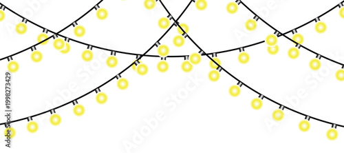 Yellow string lights on cables outdoor decoration