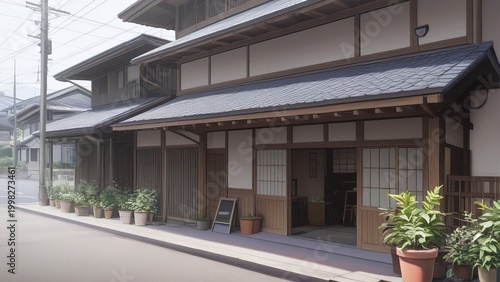 Japanese Wooden House Exterior on Quiet Street