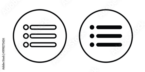 Bulleted list icon strokes and flat black vectors. Illustrations EPS10