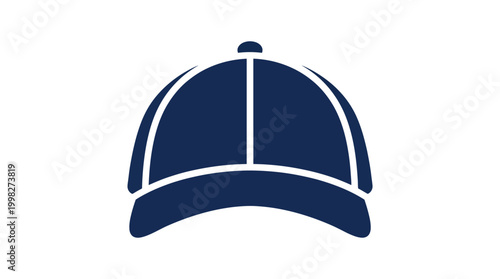 Dark blue baseball cap icon, simple flat design with white background