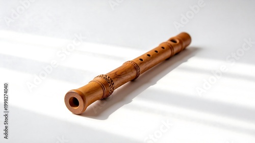 Wooden flute on white surface