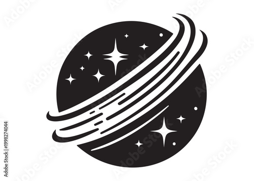 galaxy logo silhouette vector, sparkling galaxy logo silhouette vector illustration, celestial swirl logo silhouette, astronomical sparkle logo silhouette design on white background 