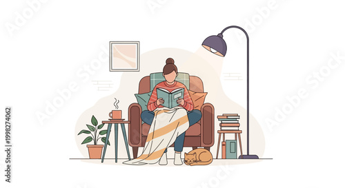 Woman Reading on Brown Armchair.