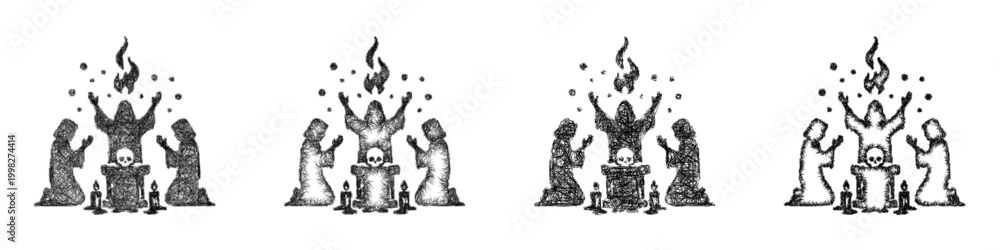Fototapeta premium Sketch dark ritual icon design set