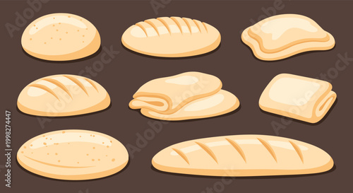 Assortment of fresh dough shapes and unbaked bread loaves illustrates the various stages of professional artisan baking.