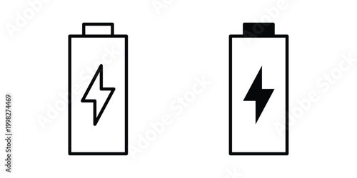 Charging battery icon strokes and flat black vectors. Illustrations EPS10