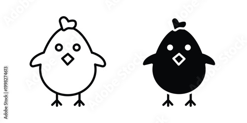 Chick icon strokes and flat black vectors. Illustrations EPS10