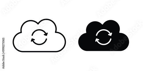 Cloud sync icon strokes and flat black vectors. Illustrations EPS10