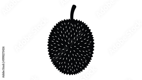 A striking black silhouette of a durian fruit on a white background