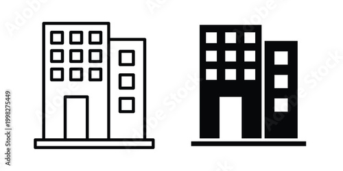 Commercial building icon strokes and flat black vectors. Illustrations EPS10