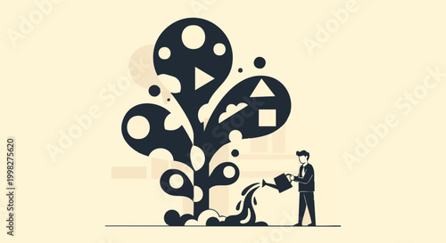 Strategic business growth concept illustrating a professional nurturing creative ideas and scaling brand development through smart investment