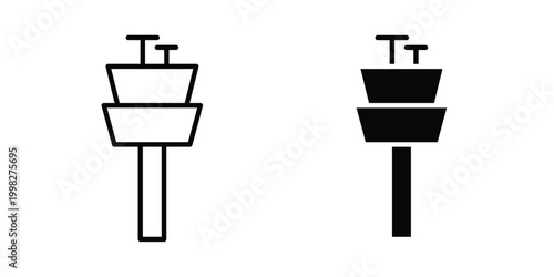 Control Tower icon strokes and flat black vectors. Illustrations EPS10