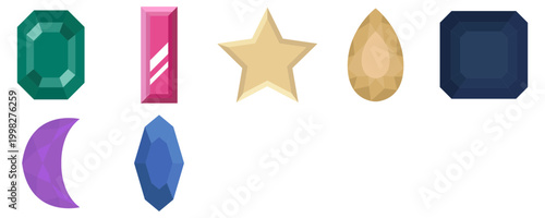 Set of colorful faceted gemstone and crystal icons