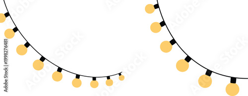 Festive yellow string lights curve gracefully on transparent background
