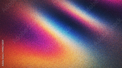 Soft colorful grainy gradient background with flowing waves of vibrant tones created from thousands of individual dots. Expressive multicolor gradient with soft waves and trendy grainy noise effect