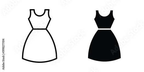 Dress icon strokes and flat black vectors. Illustrations EPS10