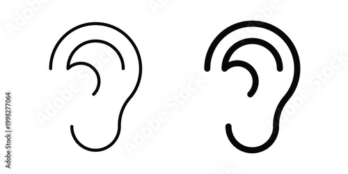 Ear icon strokes and flat black vectors. Illustrations EPS10