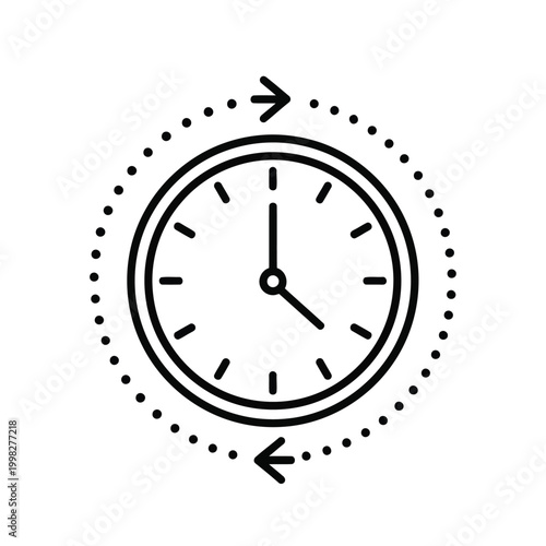Circular clock icon with bidirectional arrows indicating time flow and continuity