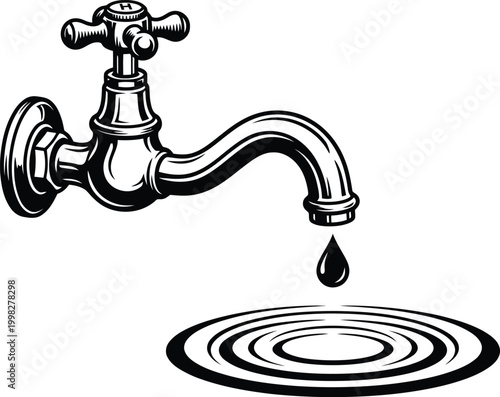 Vintage Outdoor Garden Water Tap with Dripping Water