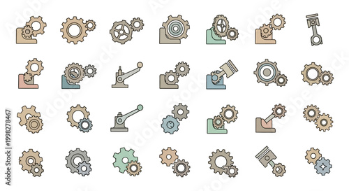 Collection of various gear icons.