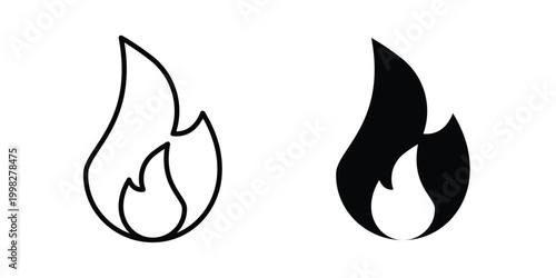 Fire icon strokes and flat black vectors. Illustrations EPS10
