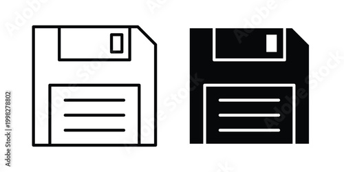 Floppy disk icon strokes and flat black vectors. Illustrations EPS10