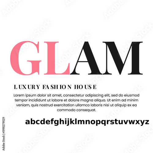 Elegant luxury glam fashion typography logo with alphabet showcase
