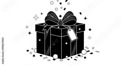 Wrapped gift box with ribbon bow.