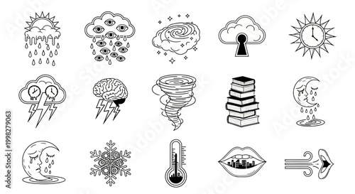 Weather forecast icons and symbols.