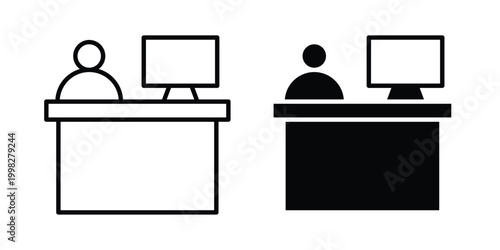 front desk icon strokes and flat black vectors. Illustrations EPS10