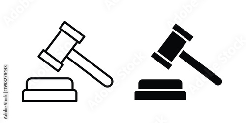 Gavel icon strokes and flat black vectors. Illustrations EPS10