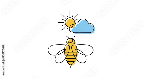 Yellow Bee Insect Flying Sunny Day.