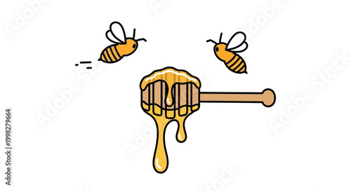 Honey dripping from bee honeycomb dipper.