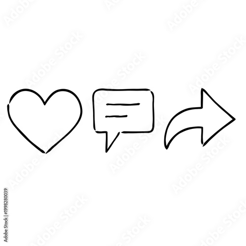 sketch bundle of social media interaction icons - heart, comment, share