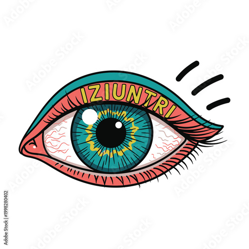 Colorful eye with blue iris and yellow details