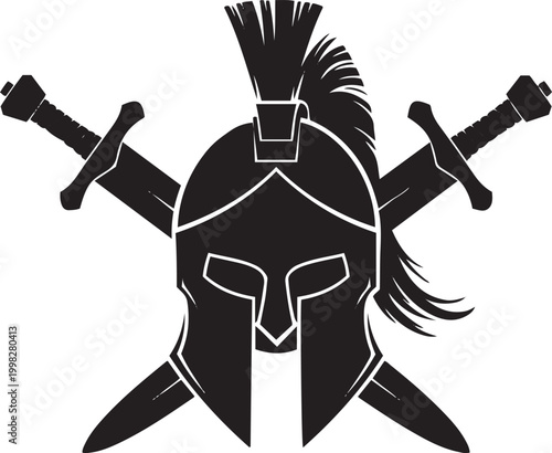 Spartan Helmet with Crossed Swords Warrior Battle Symbol Illustration