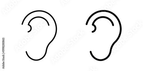 Human ear icon strokes and flat black vectors. Illustrations EPS10
