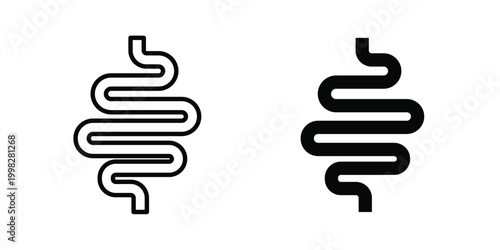 Intestine icon strokes and flat black vectors. Illustrations EPS10