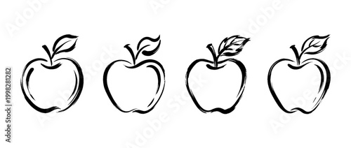 apple , Traditional Chinese Brush , strokes swirl style
