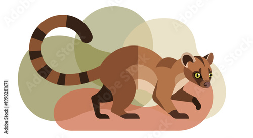 Brown animal with long tail walking.