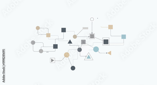 Network diagram with various shapes connected.