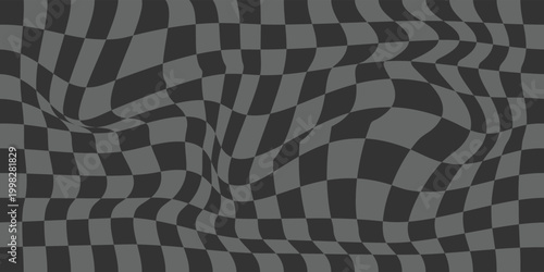 Abstract black and gray warped checkered pattern background