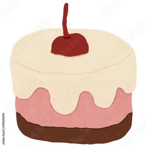 Sweet cake with cherry for menu, cafe, bakery, logo, packaging.