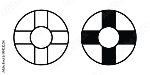 Life buoy icon strokes and flat black vectors. Illustrations EPS10