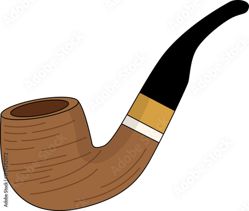Smoking Pipe Tobacco Product Illustration With Wooden Classic Design, Traditional Tool for Tobacco Consumption. Vector Isolated