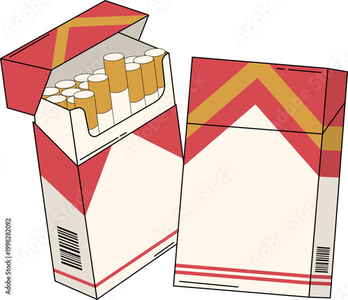 Tableau sur toile Cigarette Pack Tobacco Product Illustration With Open Box, Multiple Sticks Packaging for Smoking Consumption