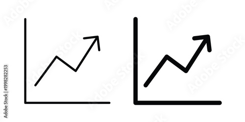 Line chart icon strokes and flat black vectors. Illustrations EPS10
