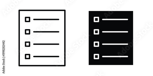 List icon strokes and flat black vectors. Illustrations EPS10