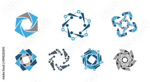 Modern abstract logo featuring geometric shapes. Conveys innovation, connection, and strategic thinking. Ideal for business, technology, or creative m