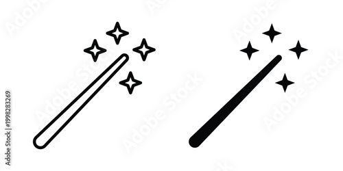 Magic icon strokes and flat black vectors. Illustrations EPS10